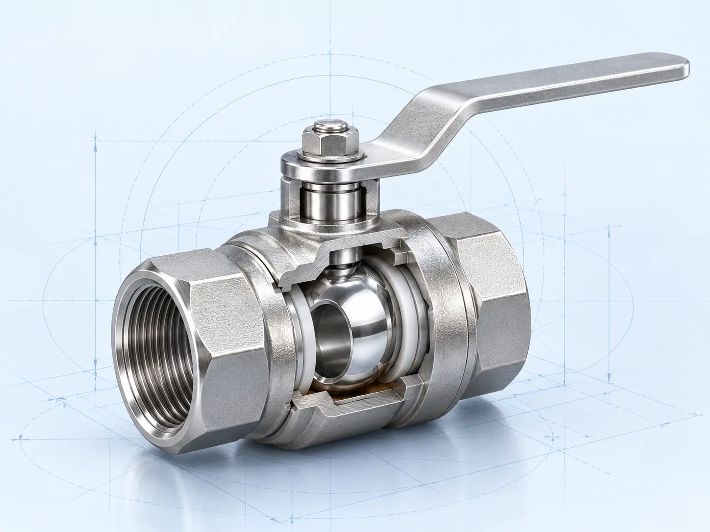 Кран шаровой муфтовый 2PC полнопроходной DN 25 PN63  SS316 (CF8M) L-72,5, рукоятка ЕН.КШМД.П.25.63.4